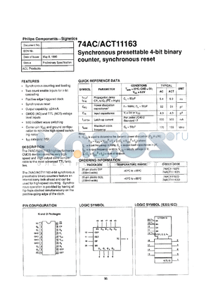 74ACT11163N datasheet - 5 V, synchronous presettable synchronous 4-bit bunary counter, asynchronous reset