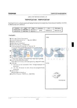 TMP47C921AG datasheet - ROM 4096 x 8-bit, RAM 256 x 4-bit, CMOS 4-bit microcontroller