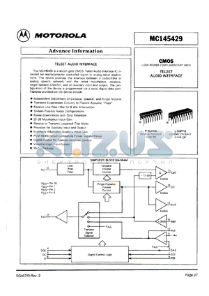 MC145429P datasheet - Telset audio interface.