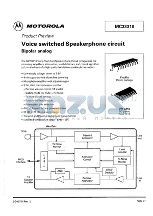 MC33318P datasheet - Voice switched speakerphone circuit, bipolar analog.