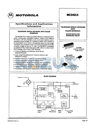 MC34014PDW datasheet - Telephone speech network with dialer interface.