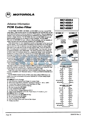 MC145554L datasheet - PCM codec/filter.