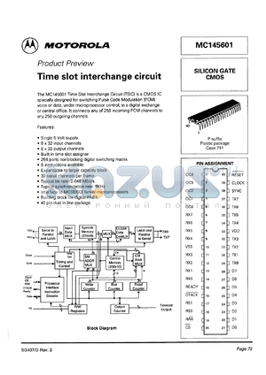 MC145601P datasheet - Time slot interchange circuit.