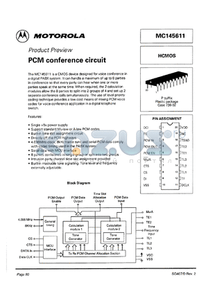 MC145611P datasheet - PCM conference circuit.