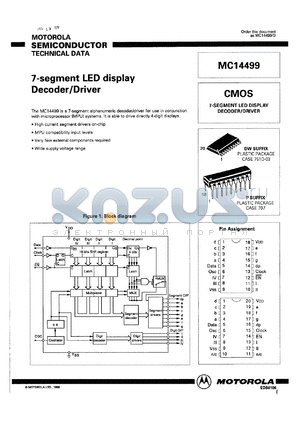 MC14499P datasheet - 7-segment LED display decoder/driver.