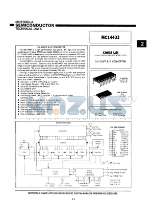 MC14433DW datasheet - 3 1/2 digit A/D converter.