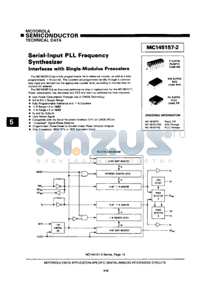 MC145157FN2 datasheet - Serial-input PLL frequency synthesizer.