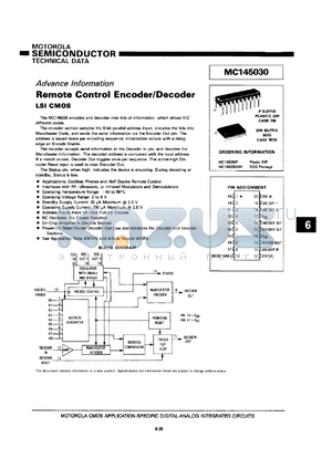 MC145030P datasheet - Remote control encoder/decoder.