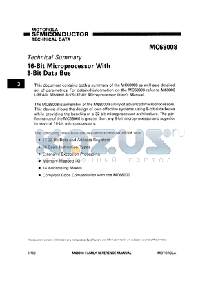 MC68008C datasheet - 16-bit microprocessor with 8-bit data bus.