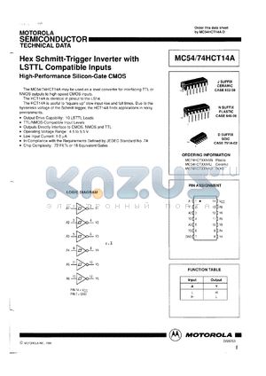 MC54HCT14AJ datasheet - Hex schmitt-trigger inverter with LSTTL compatible inputs.