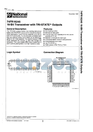 74FR16245QCX datasheet - 16-bit transceiver with TRI-STATE outputs. Deviced in 13 inches reels.