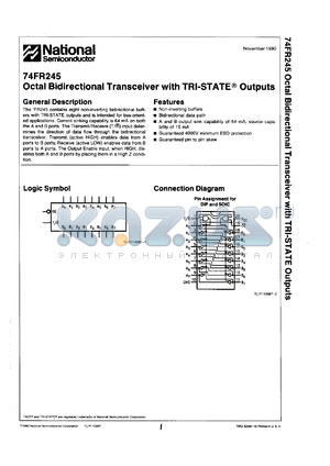 74FR245SCQR datasheet - Octal bidirectional transceiver with TRI-STATE outputs. Commercial grade device with burn-in.