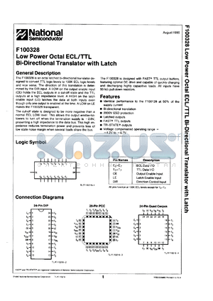 100328QMQB datasheet - Low power octal ECL/TTL bidirectional translator with latch. Military grade device with environmental and burn-in processing.