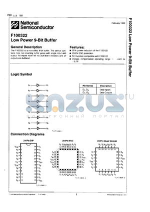 100322FCQR datasheet - Low power 9- bit buffer. Commercial grade device with burn-in.