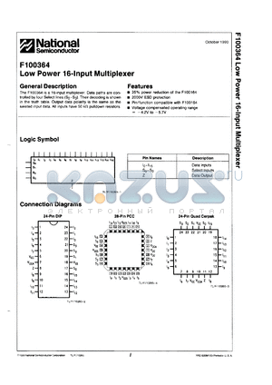 100364QMQB datasheet - Low power 16-input multiplexer. Military grade device with environmental and burn-in processing.