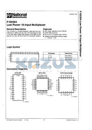 100364FCQR datasheet - Low power 16-input multiplexer. Commercial grade device with burn-in.