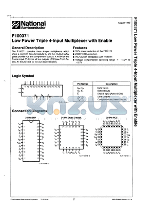 100371FMQB datasheet - Low power triple 4-input multiplexer with enable. Military grade device with environmental and burn-in processing.