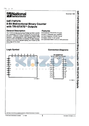 54F579PMQB datasheet - 8-bit bidirectional binary counter with TRI-STATE outputs. Military grade with environmental and burn-in processing shipped in tubes.