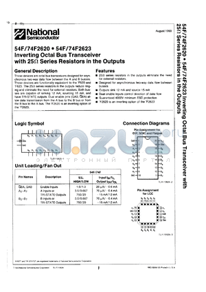 54F2620PMX datasheet - Inverting octal bus transceiver with 25 Ohm series resistors in the outputs. Devices shipped in 13 inches reels.