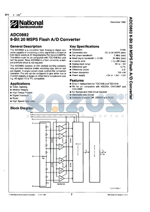 ADC0882CCV datasheet - 8-bit 20 MSPS flash A/D converter.