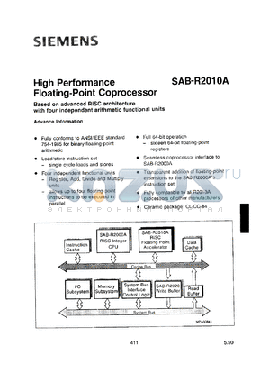 SAB-R2010A-12-QJ datasheet - High performance floating-point coprocessor. 32/64-bit floating-point coprocessor, 12.5 MHz.