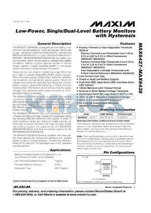 MAX6432EIUS-T datasheet - 3.5 V, Low-power, single/dual-level battery monitor with hysteresis