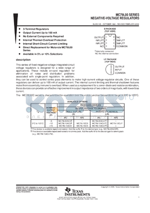 MC79L08CP datasheet - NEGATIVE-VOLTAGE REGULATOR, LOW CURRENT