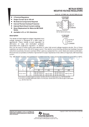 MC79L09CP datasheet - NEGATIVE-VOLTAGE REGULATOR, LOW CURRENT