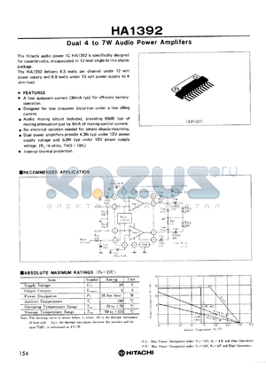 HA1392 datasheet - Dual 4 to 7W Audio Power Amplifiers