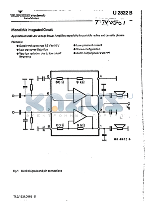 U2822B datasheet - Dual-Channel Audio Power-Output Amplifier
