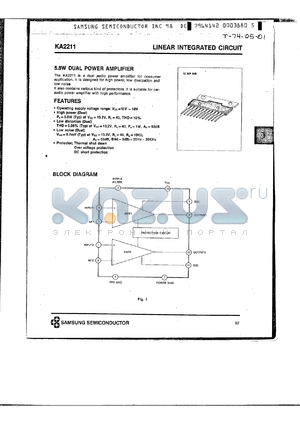 KA2211 datasheet - 5.8W Dual Power Amplifier