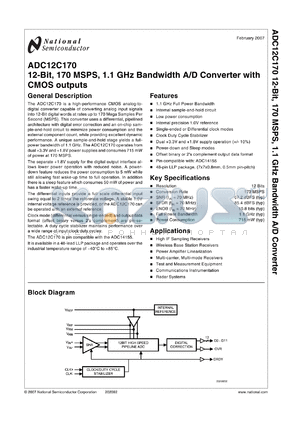 ADC12C170CISQ datasheet - 2-Bit, 170 MSPS, 1.1 GHz Bandwidth A/D Converter with CMOS outputs