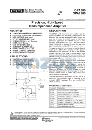 OPA380A datasheet - Precision, High-Speed Transimpedance Amplifier (Rev. F)