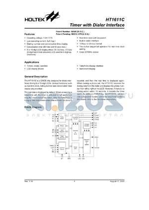 HT1611A datasheet - Timer with Dialer Interface