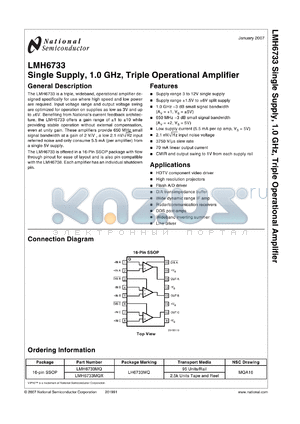 LMH6733MQX datasheet - Single Supply, 1.0 GHz, Triple Operational Amplifier