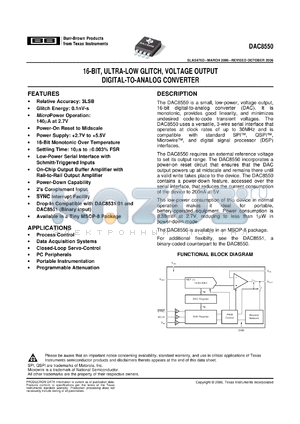 DAC8550IBDGKRG4 datasheet - 16-Bit, Ultra-Low Glitch, Voltage Output Digital-to-Analog Converter (Rev. D)