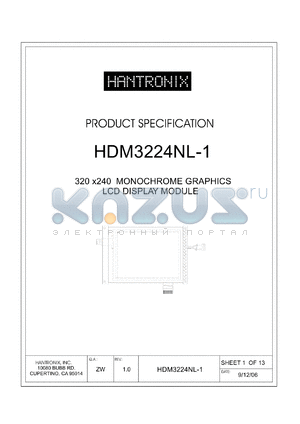 HDM3224NL-1 datasheet - 320 x240 MONOCHROME GRAPHICS LCD DISPLAY MODULE