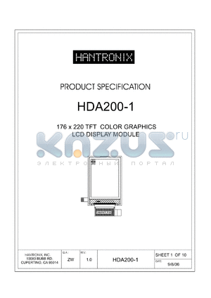 HDA200-1 datasheet - LCD DISPLAY MODULE 176 x 220 TFT COLOR GRAPHICS