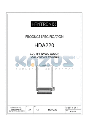 HDA220 datasheet - 2.2, TFT QVGA COLOR LCD DISPLAY MODULE