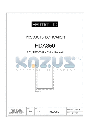 HDA350 datasheet - 3.5, TFT QVGA Color, PortraIt
