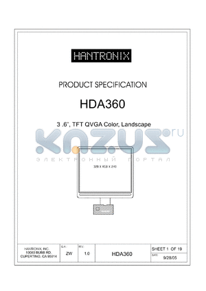 HDA360 datasheet - 3 .6, TFT QVGA Color, Landscape