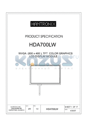 HDA700LW datasheet - WVGA (800 x 480 ), TFT COLOR GRAPHICS LCD DISPLAY MODULE