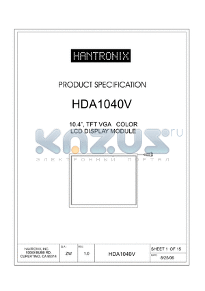 HDA1040V datasheet - 10.4, TFT VGA COLOR LCD DISPLAY MODULE