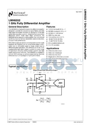 LMH6552 datasheet - 1 GHz Fully Differential Amplifier