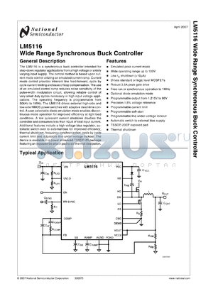 LM5116MH datasheet - Wide Range Synchronous Buck Controller