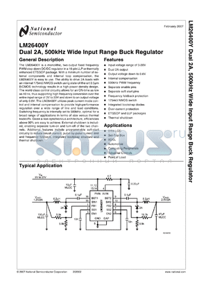 LM26400 datasheet - Dual 2A, 500kHz Wide Input Range Buck Regulator