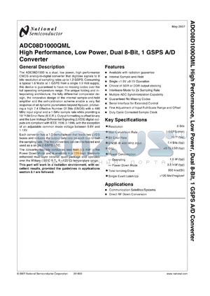 ADC08D1000WG-Q datasheet - High Performance, Low Power, Dual 8-Bit, 1 GSPS A/D Converter