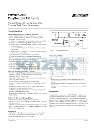 TNY276P/G datasheet - Energy-Efficient, Off-Line Switcher With Enhanced Peak Power Performance