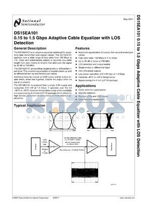 DS15EA101 datasheet - 0.15 to 1.5 Gbps Adaptive Cable Equalizer with LOS Detection