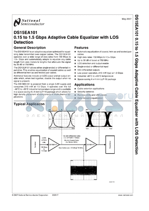 DS15EA101SQ datasheet - 0.15 to 1.5 Gbps Adaptive Cable Equalizer with LOS Detection